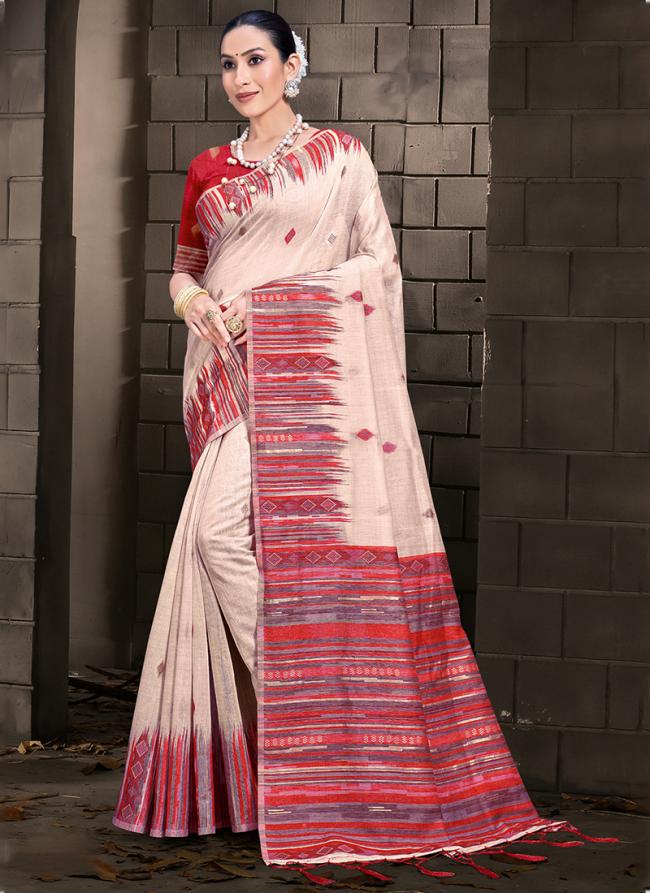 Cotton Red Traditional Wear Printed Saree